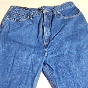 Lands End Flannel Lined High Rise Straight Leg Jeans Blue Plaid Size 14